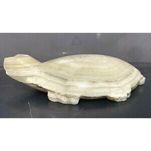 Onyx? Marble? Turtle Paperweight Figurine Carved Sea Tortoise Cream Vintage